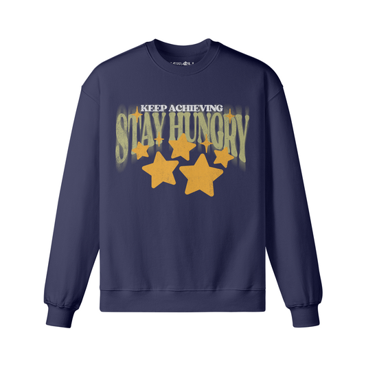 Keep Achieving Stay Hungry Stars Crew Neck-Navy