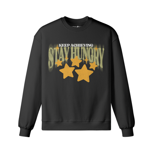 Keep Achieving Stay Hungry Stars Crew Neck-Black