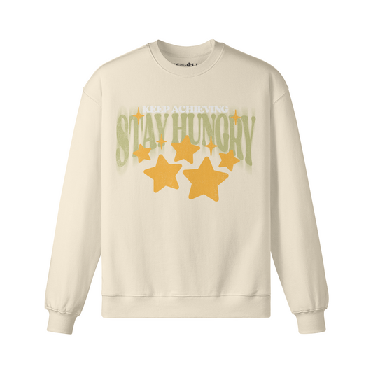 Keep Achieving Stay Hungry Stars Crew Neck-Cream